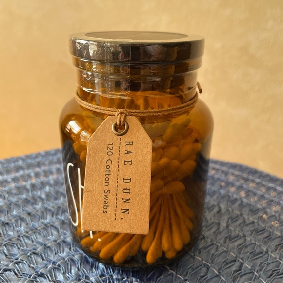 Rae Dunn STASH Cotton Swabs Brown Tint Jar with Black Lid BRAND NEW!!!! - Picture 3 of 4